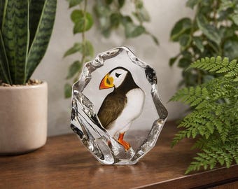 Crystal Puffin-sculptuur van Mats Jonasson Art Glass, Maleras, Zweden