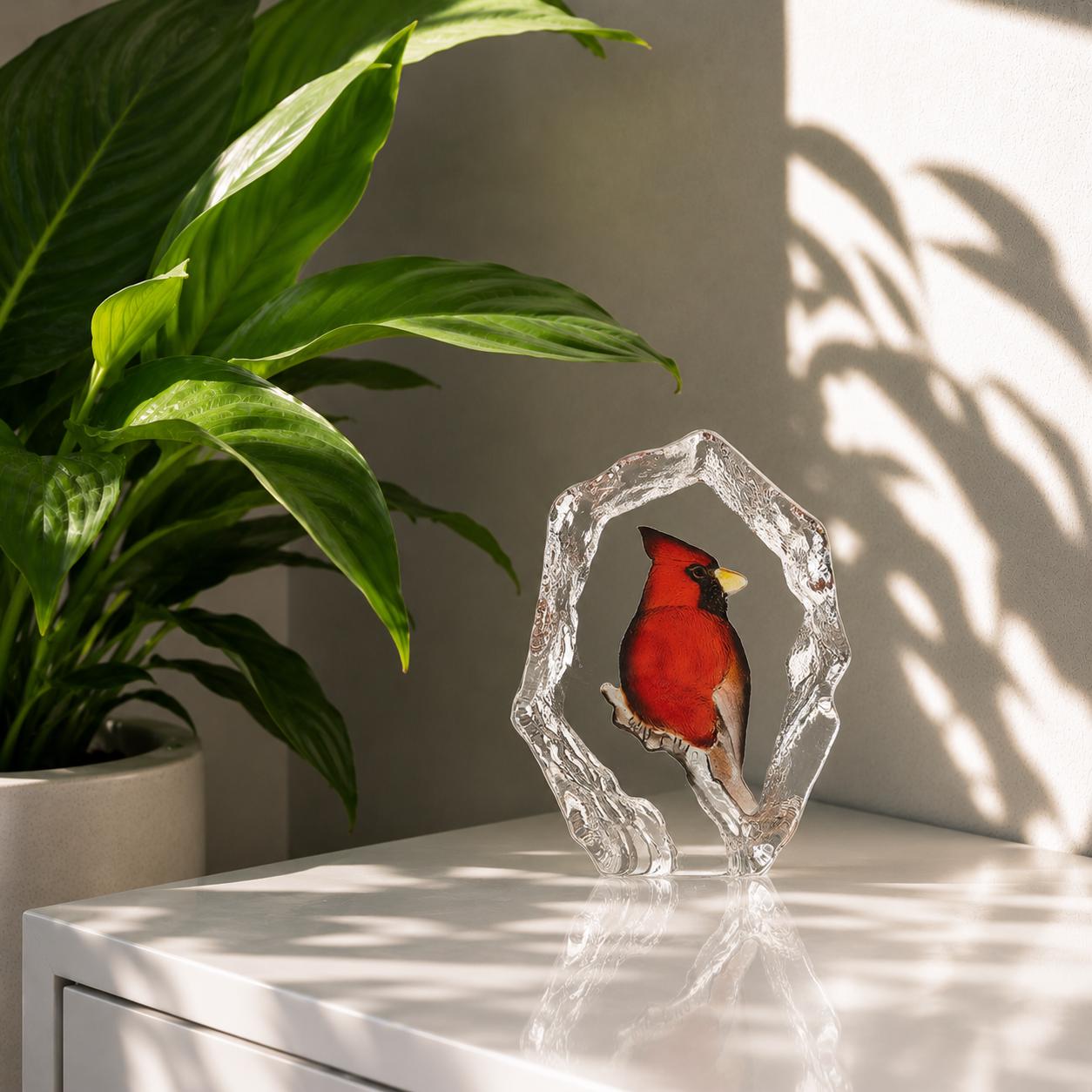 Handmade Crystal Cardinal – Mats Jonasson Art Glass Sculpture