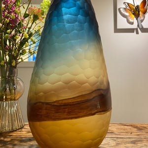 Coastline – Hand-Blown Glass Vase, Brown to Blue Gradient, Coastal Home Decor, Unique Art Glass Vase, Minimalist Nature-Inspired Gift
