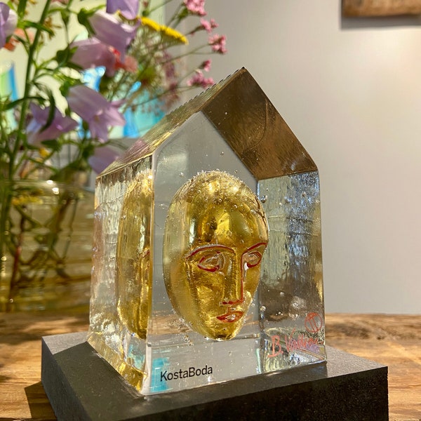 Kosta Boda sculpture 'My Palace Golden Heart' by Bertil Vallien, Kosta Boda Art glass, Sweden