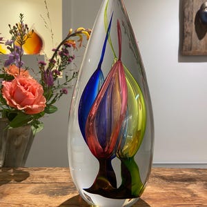 Handmade Rainbow Glass Sculpture: Scandinavian Art Glass by Lennart Nissmark