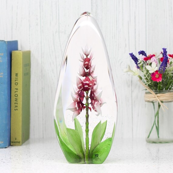 Mats Jonasson  ハート　ガラス　置物　希少　赤 Red Orchid Mats Jonasson クリスタル Art Glass