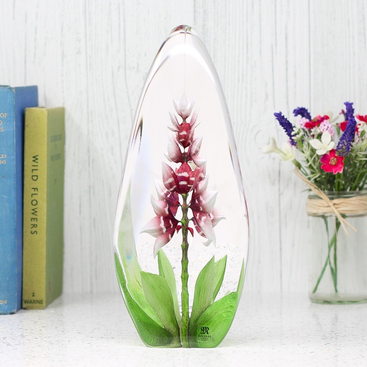 Red Orchid Mats Jonasson クリスタル Art Glass 【公式通販】