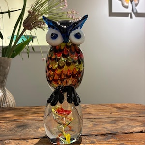 Handmade Murano Style Glass Owl – Colorful Figurine, Italian Art, Unique Gift, Home Decor