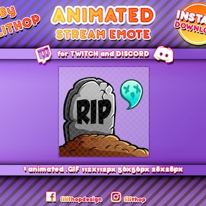 1 animated emote Rip twitch graveyard with a ghost, blue green soul