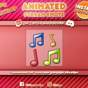 1 animated emote twitch yellow blue green red music notes