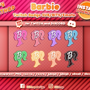 Twitch Barbie - SUB badges / Bits / Emotes / Pack badges / emotes