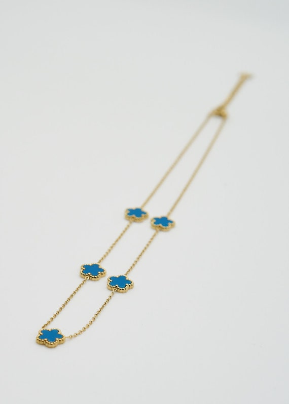 Dainty Clover Necklace Gold & Blue - Etsy UK