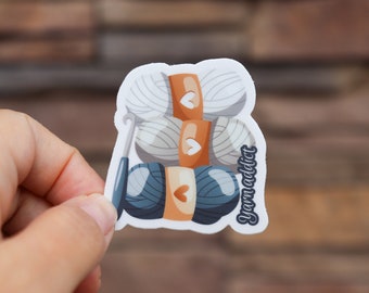 Yarn Addict Sticker | Blue Yarn Sticker | Crochet Stickers | Yarn Skein Sticker | Gift for Crocheter | Pile of Yarn Sticker | Yarn Love
