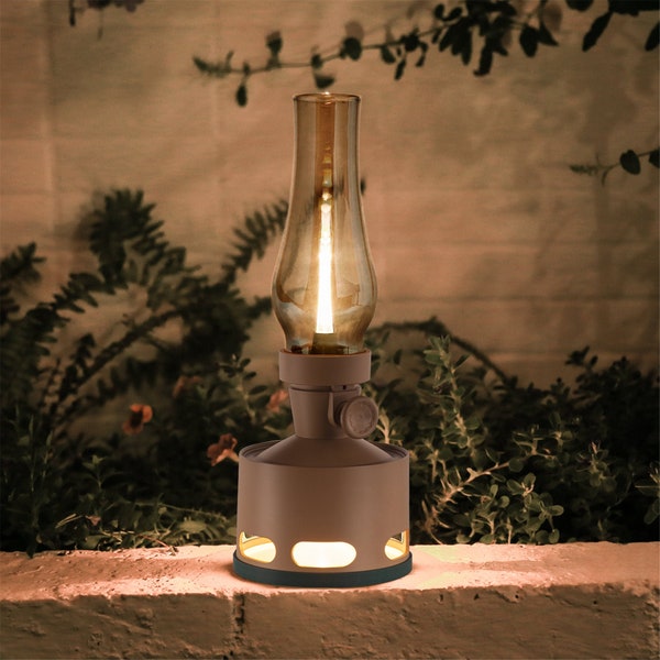 Tubicen Cordless Battery Table Lamp,Vintage LED Oil Lamps Lantern,10-Way Dimmable Night Light, Blow/Tilt Off,Flameless Kerosene Oil Lantern