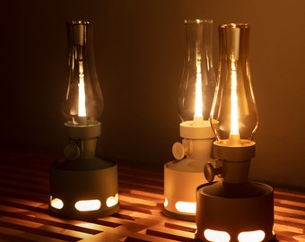 Tubicen Cordless Battery Table Lamp,Vintage LED Oil Lamps Lantern,10-Way Dimmable Night Light, Blow/Tilt Off,Flameless Kerosene Oil Lantern