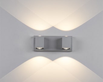 Dimmable LED Wall Lamp, 2-Lights Wall Sconce Light Up Down, Wall Lighting Fixture, Grey/Black/White