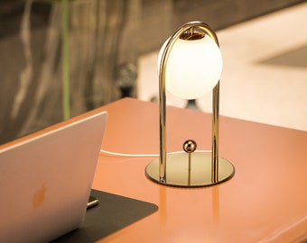 Glass Globe Table Lamp, 4-Level LED Touch Dimmable Table Night Light, Mid Century Modern Round Ball Desk Lamp, USB Plug in Nightstand Lamp