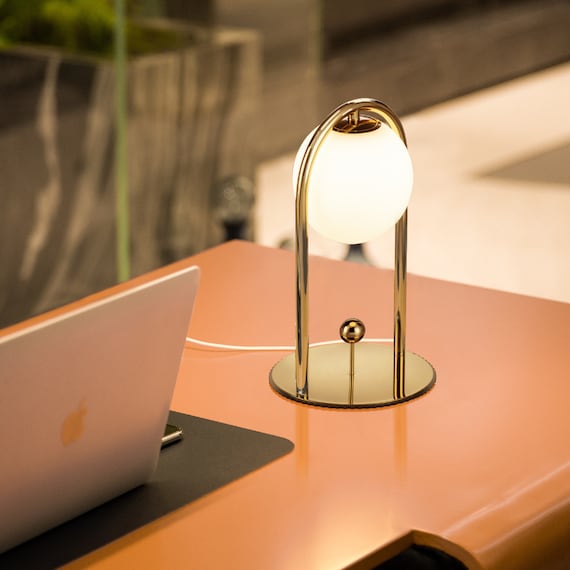Glass Globe Table Lamp, 4-level LED Touch Dimmable Table Night Light, Mid  Century Modern Round Ball Desk Lamp, USB Plug in Nightstand Lamp 