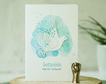 Gotteslob Hülle . GX17 Taube blaues Aquarell . personalisiertes Kommunion Geschenk . Gebetbuch Einband . Hülle für Gotteslob . Gesangbuch