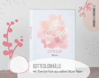 Gotteslob Hülle . GX19 Aquarell rosa mit Glitzerfisch . personalisiertes Kommunion Geschenk . Gebetbuch Einband . Hülle für Gotteslob