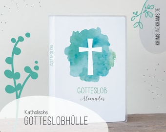 Gotteslob Hülle . Aquarell türkis grün mit Kreuz . Kommunion 2024 . Gebetbucheinband . personalisiertes Kommunion Geschenk . GX28grün