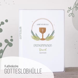 Gotteslob Hülle . Kommt her und esst! - Kelch mit Zweigenkreis . Kommunionmotto 2025 . Gebetbucheinband . katholische Gesangbuchhülle . GX32