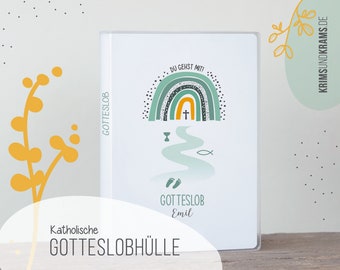 Gotteslob Hülle . Du gehst mit . Regenbogen Mint Gelb mit Pünktchen . Kommunionmotto 2024 . Gebetbucheinband . Kommunion 2024 . G62weg