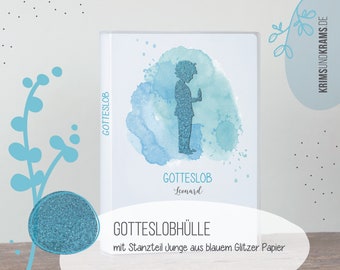 Gotteslob Hülle . GX05 Junge mit Kerze Aquarell blau . personalisiertes Kommunion Geschenk Gebetbuch Einband Hülle für Gotteslob Gesangbuch