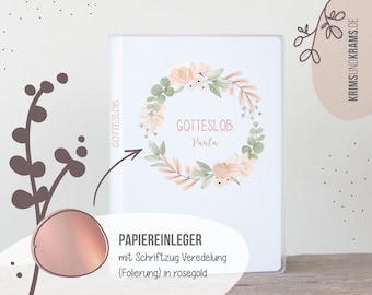 Gotteslob Hülle . GX11 Blätterkranz mit rosegoldener Schrift . personalisiertes Kommunion Geschenk . Gesangbuchhülle . Gebetbucheinband