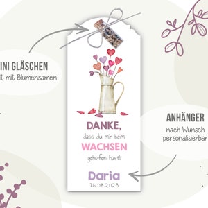 Geschenk Erzieherin/Lehrerin . Blumensamen Anhänger . Krug mit Herzen I . Abschied Kindergarten Grundschule