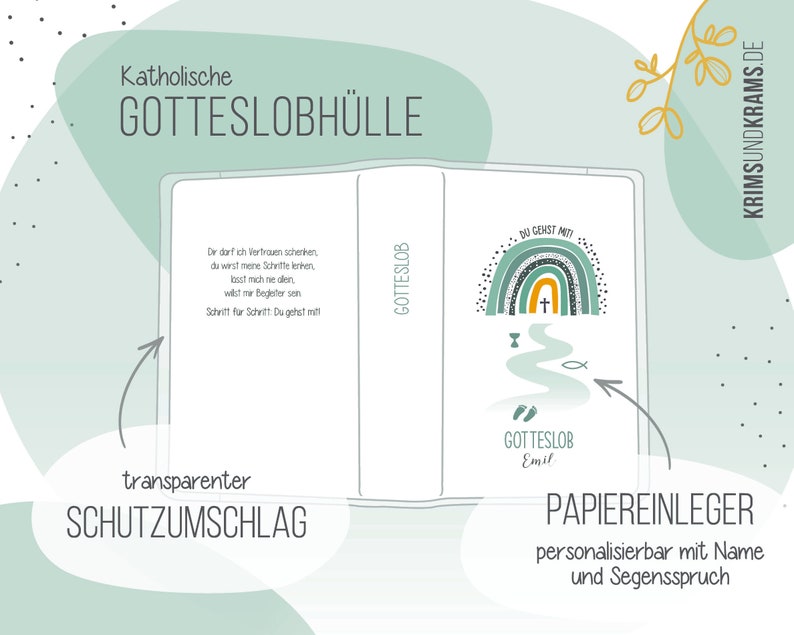 Gotteslob Hülle . Du gehst mit . Regenbogen Mint Gelb mit Pünktchen . Kommunionmotto 2024 . Gebetbucheinband . Kommunion 2024 . G62weg Bild 3