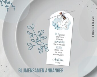 Gastgeschenk Blumensamen Anhänger B89 Taube weiß Aquarell Minigläschen mit Blumensamen zur Taufe, Einschulung, Hochzeit, Kommunion