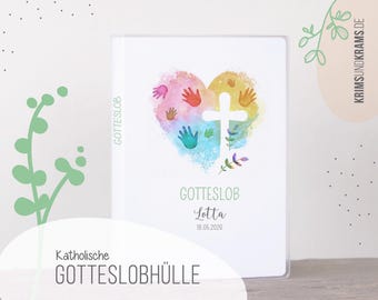 Gotteslob Hülle . Aquarellherz mit Kreuz . personalisiertes Kommunion Geschenk . Gebetbuch Einband . Hülle für Gotteslob . G112