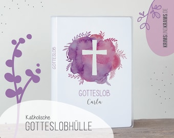 Gotteslob Hülle . GX22 Kreuz Aquarell rosa lila . personalisiertes Kommunion Geschenk