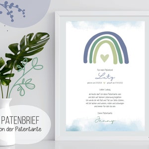 Patenbrief zur Taufe P01 Regenbogen grün blau . Brief für Patenkind . Geschenk für Patentante/Patenonkel . Taufbrief . persönliches Geschenk