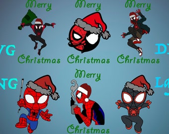 Bundle superhero, Bundle superhero svg, christmas superhero, christmas svg, merry christmas, Miles Morales christmas, spider-man christmas