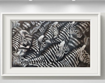 Zebras Canvas Print,Oil Painting.Zebra Original Art. Author's Collection.