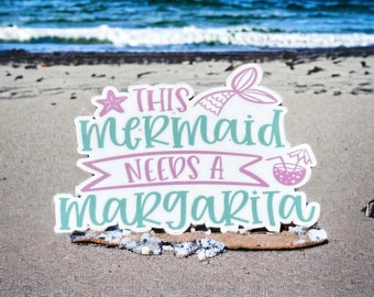 Funny mermaid sticker for water bottle, margarita sticker for iPad case, mermaid gifts for adults, 21st birthday favors for her, alcohol
