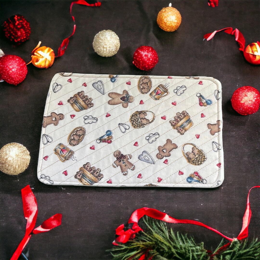 Gingerbread Man Mug Rug Quilted Mug Mat, Stocking Stuffers for