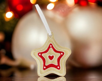 Gingerbread star ornament handmade, cute Christmas ornament for tree, gingerbread wreath accent, gingerbread stocking tag, wine bottle tags