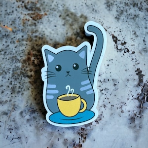 Coffee cat stickers for kindle, cute cat gifts for her, coffee stickers for water bottle, stickers for cat lover, coffee lover