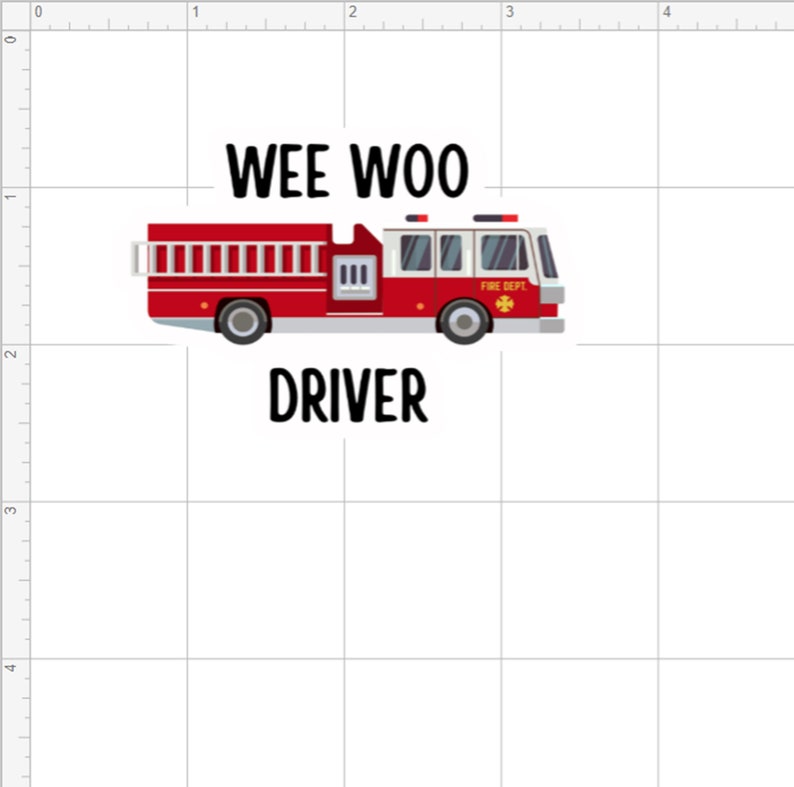 May include: A red fire truck with a white "FIRE DEPT." sign on the side. The truck has a ladder on the back and a black "WEE WOO" text above it. The text "DRIVER" is below the truck.