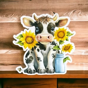 Gertie Cow and Sunflower Sticker, Cute Animal Decal