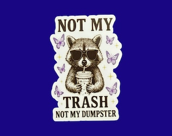 Not my trash not my dumpster, funny raccoon sticker, sarcastic trash panda, gift for best friends, water bottle sticker, funny mental health