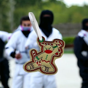 Ninja ornament handmade, gingerbread man Christmas ornament, unique stocking stuffers for teens, karate gifts for girls, funny Christmas