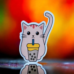 Cute cat stickers for water bottle, coffee lover gift for her, boba tea sticker for tumblers, cat gifts for cat lovers, iced coffee stickers