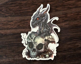 Dragon Skull Stickers, dark fantasy vinyl decal, skull decal, dragon gifts, dark fantasy, gothic art, stickers for kindle, dragon decal