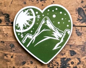 Mountain Gifts, Nature Lover Decal, Hiking Sticker, Mountain Adventure Gifts, Compass Stickers, Laptop Sticker, Water Bottle Decal