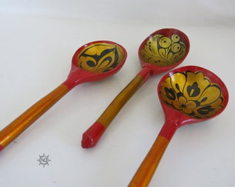 ロシアのスプーンセット3手描きロシアの民芸品天然木製 - Etsy 日本