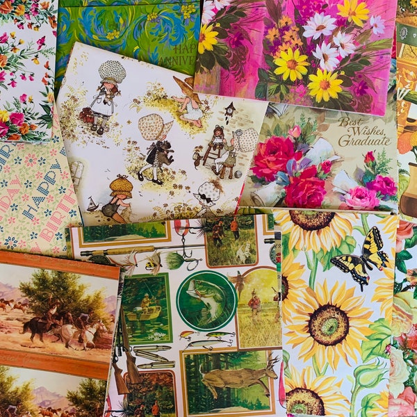 vintage wrapping paper gift wrap sheets Sets All different; ephemera supply; birthday eco holiday craft supply general