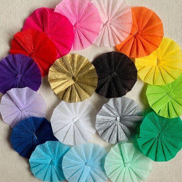 Crepe Rosettes sets by color rainbow neutral metallic, crepe paper color assortment, craft embellishments and custom orders