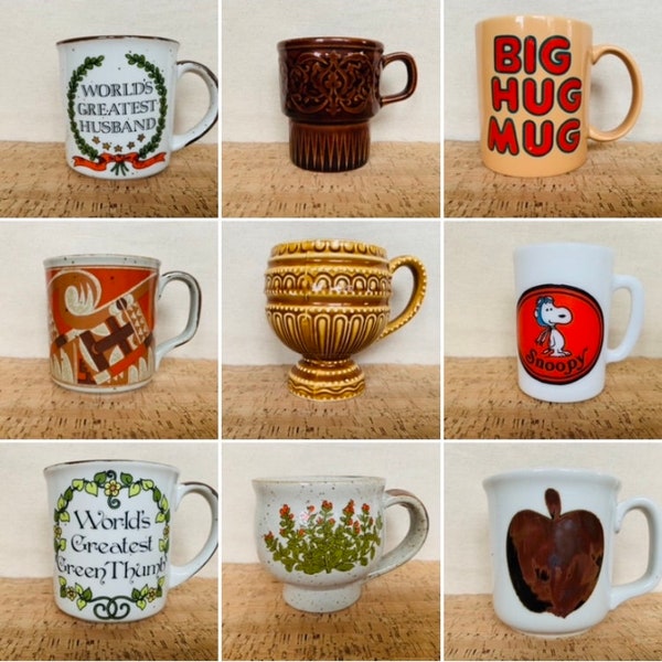 9.00 each; Vintage Ceramic mugs, retro kitchen, vintage coffee cup mugs