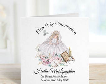 Personalised First Communion card, Holy Communion card girl, Handmade Communion card daughter, granddaughter, goddaughter, sister