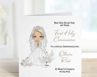 Personalised First Communion card, First Holy Communion card for girl, Daughter, Granddaughter, Niece, God Daughter, Sister, Keepsake